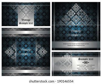 Set of original cards with a vintage elements and decorative borders. Stylish design    