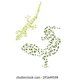Set of original decorative lizards for a tattoo, prints. Lizard isolated on white background. 