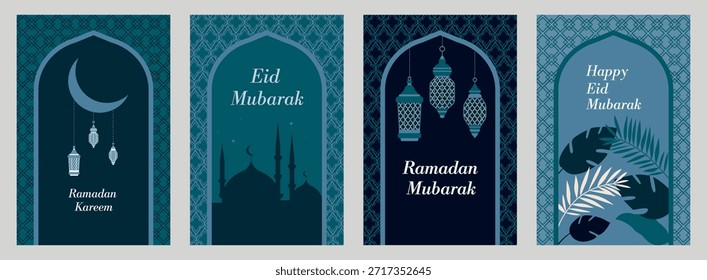 A set of original designs for the great Islamic holiday of Ramadan. Stylish illustrations showcase the culture and religion of Eastern countries. Templates for postcards, invitations, and web design.