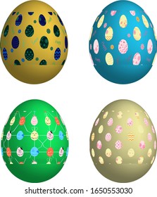 set of original easter eggs with a cheerful holiday ornament