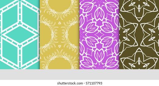 set of original floral, linear geometric patterns. modern ornament. vector illustration for design wedding invitation, background, wallpaper