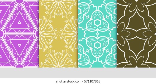set of original floral, linear geometric patterns. modern ornament. vector illustration for design wedding invitation, background, wallpaper