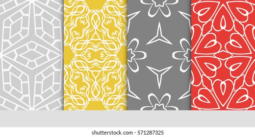 set of original floral, linear geometric patterns. modern ornament. vector illustration for design wedding invitation, background, wallpaper
