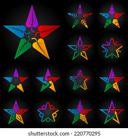 The set of original full color vector stars with leafs, arrows, hearts