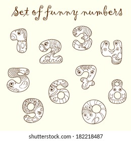 Set of original funny figures (numbers) with eyes and hands.