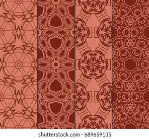 set of original geometric floral patterns. modern ornament. vector illustration for design invitation, background, wallpaper. seamless. brick color