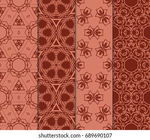 set of original geometric floral patterns. modern ornament. vector illustration for design invitation, background, wallpaper. seamless. brick color