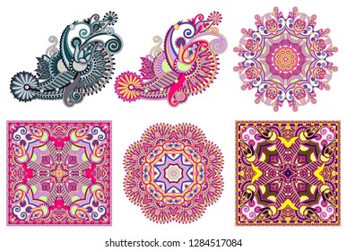 set of original hand draw line art ornate flower design. Ukrainian traditional style, vector illustration