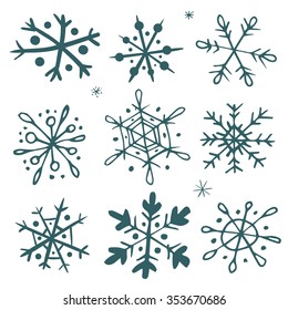 Set of original hand-drawn snowflakes. Great for christmas cards, invitations, decoration, wrapping paper, web design