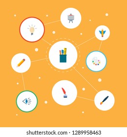 Set of original icons flat style symbols with palette, writing, drawing tools and other icons for your web mobile app logo design.