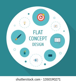 Set of original icons flat style symbols with paintbrush, target, graphic tablet and other icons for your web mobile app logo design.