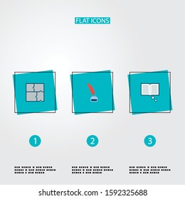 Set of original icons flat style symbols with inkwell with pen, knowledge, property plan and other icons for your web mobile app logo design.