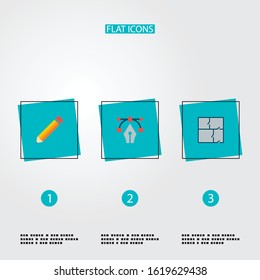 Set of original icons flat style symbols with bezier curve, pencil, property plan and other icons for your web mobile app logo design.