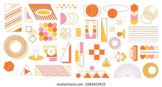 Set of original modern graphic geometric elements, contemporary abstract shapes, retro collection of trendy minimalist prints