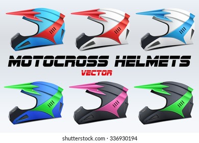 Set of Original Motorcycle Helmets. Extreme enduro motocross style. Vector Illustration.