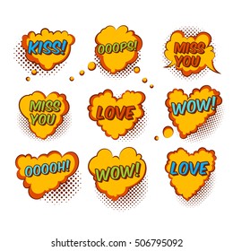Set Of Original Quality Color Hand Drawn Comic Valentine Heart Bubbles Isolated On White