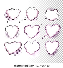 Set Of Original Quality Hand Drawn Comic Valentine Heart Bubbles Isolated On White