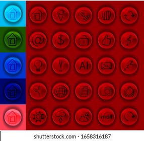 set of original round 3D web icons for different colored background