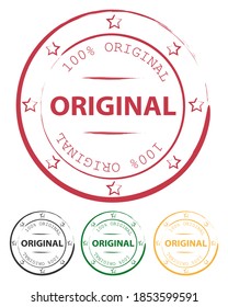 Set of original rubber seal stamp. Original round isolated sign original seal. Original rubber stamp and certified quality rubber seal stamps. Vector illustration