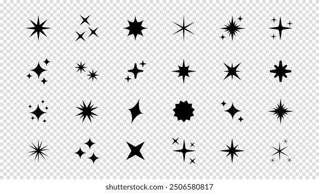 Conjunto de Formas brillantes de estrellas originales. Signo de Vector de efecto de brillo Abstractas. Colección de iconos vectoriales brillantes futuristas retro. Efecto de luz brillante, Plantillas brillantes, estrellas y ráfagas, destellos brillantes.