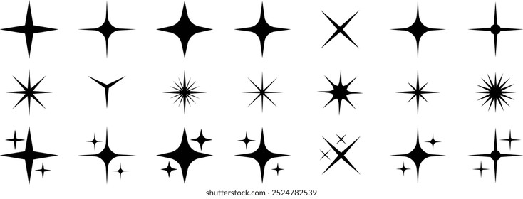 Set of original star sparkle shapes. Different star shapes. Black stars icon set. Sparkle star icon set. Vector illustration