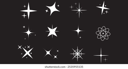 Conjunto de Formas brillantes de estrellas originales. Signo de Vector de efecto de brillo Abstractas. Colección de iconos vectoriales luminosos futuristas retro. eps 10