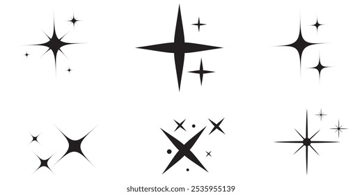 Set of original star sparkle shapes. Abstract shine effect vector sign. Retro futuristic bright vector icons collection. eps 10