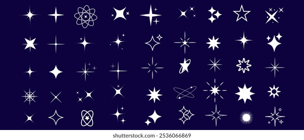 Conjunto de Formas brillantes de estrellas originales. Signo de Vector de efecto de brillo Abstractas. Colección de iconos vectoriales brillantes futuristas retro. Efecto de luz brillante, Plantillas brillantes estrellas y ráfagas. eps 10