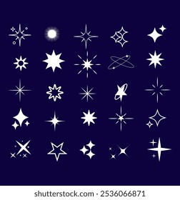 Set of original star sparkle shapes. Abstract shine effect vector sign. Retro futuristic bright vector icons collection. Glowing light effect, twinkle templates stars and bursts. eps 10