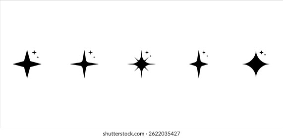 Conjunto de formas originais de brilho estelar. Sinal vetorial de efeito de brilho abstrato. Coleção de ícones de vetor brilhante futurista retrô. Efeito de luz brilhante, twinkle molda estrelas e estouros, flash brilhante.