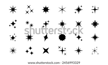 Set of original star sparkle shapes. Abstract shine effect vector sign. Retro futuristic bright vector icons collection. Glowing light effect, twinkle templates stars and bursts, shiny flash.