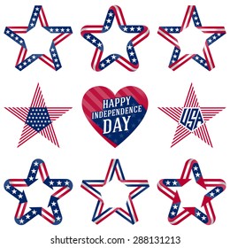 A set of original stars and heart for Independence Day, Fourth of July. July 4th Vector Set.