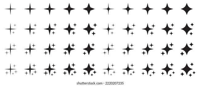 Juego de estrellas originales encenden fuego, decoración brillan, relámpago brillante icono. Ilustración vectorial.
