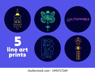 Set of original vector artworks for T-shirts, sweatshirts, posters, bags, postcards, phone cases, notebooks, etc.