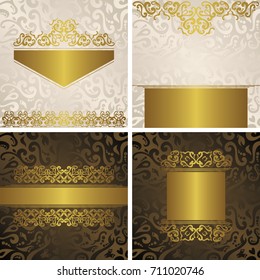 Set of original vector cards with baroque decorative borders and frames. Vintage floral design. Two color combinations    