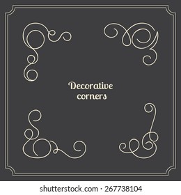 Set of original vector decorative corners. Calligraphic curly elements for page decoration borders