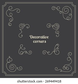 Set of original vector decorative corners. Calligraphic curly elements for page decoration borders