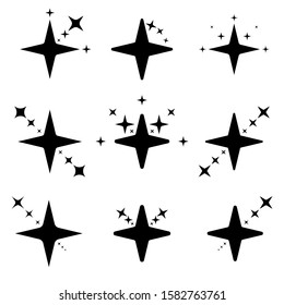 The set of original vector stars sparkle icon. Bright firework, twinkle, shiny flash. Sparkles symbols vector. Glowing light effect star collection. Black sparkles symbols vector.