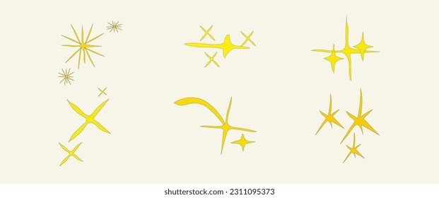 El conjunto de estrellas vectoriales originales destellan icono, amarillo, oro, naranja chispas vector.