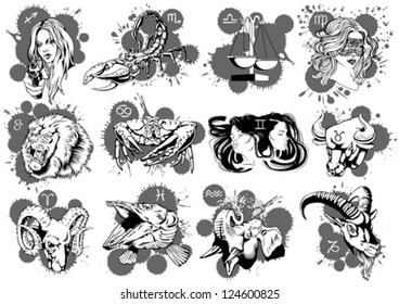 Set of original zodiac signs