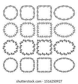 set ornament, 4 types of floral or green plant frame ornaments with 4 different shapes of each type, isolated in a white background.