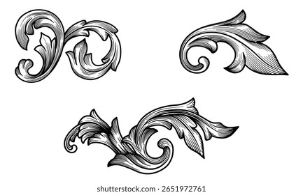 Set of ornament baroque scroll, swirl, curve, corner, border frame vector design. Renaissance decoration element illustration isolated. Vintage victorian calligraphic ornamental