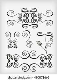 Set of ornament elements.The elements of the silhouettes of the curves, and curlicues. Vector illustration.
