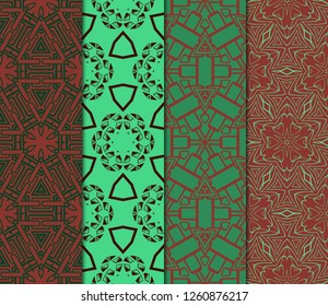 Set of Ornament With Geometric Colorful Pattern. For Print On Fabric, Papper, Design. Vector Illustration. Seamless.