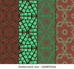 Set of Ornament With Geometric Colorful Pattern. For Print On Fabric, Papper, Design. Vector Illustration. Seamless.