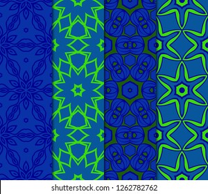 Set of Ornament With Geometric Colorful Pattern. For Print On Fabric, Papper, Design. Vector Illustration. Seamless.