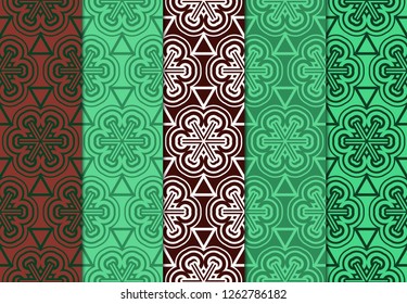 Set of Ornament With Geometric Colorful Pattern. For Print On Fabric, Papper, Design. Vector Illustration. Seamless.
