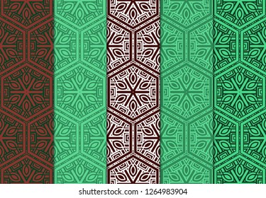 Set of Ornament With Geometric Colorful Pattern. For Print On Fabric, Papper, Design. Vector Illustration. Seamless.