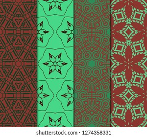 Set of Ornament With Geometric Colorful Pattern. For Print On Fabric, Papper, Design. Vector Illustration. Seamless.