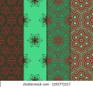Set of Ornament With Geometric Colorful Pattern. For Print On Fabric, Papper, Design. Vector Illustration. Seamless.